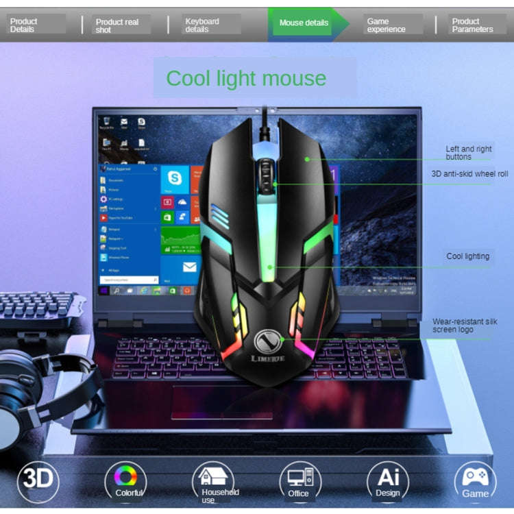 TX300 Mechanical Feel Backlight Punk Wired Keyboard Mouse Set (Black)