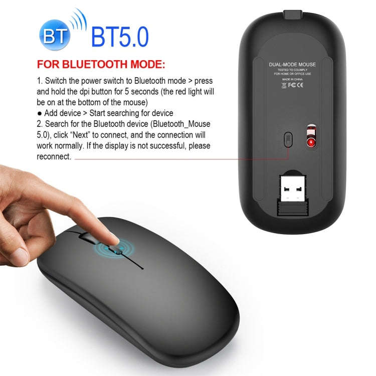 HXSJ M90 2.4GHz Ultrathin Mute Rechargeable Dual Mode Wireless Bluetooth Notebook PC Mouse(Black)