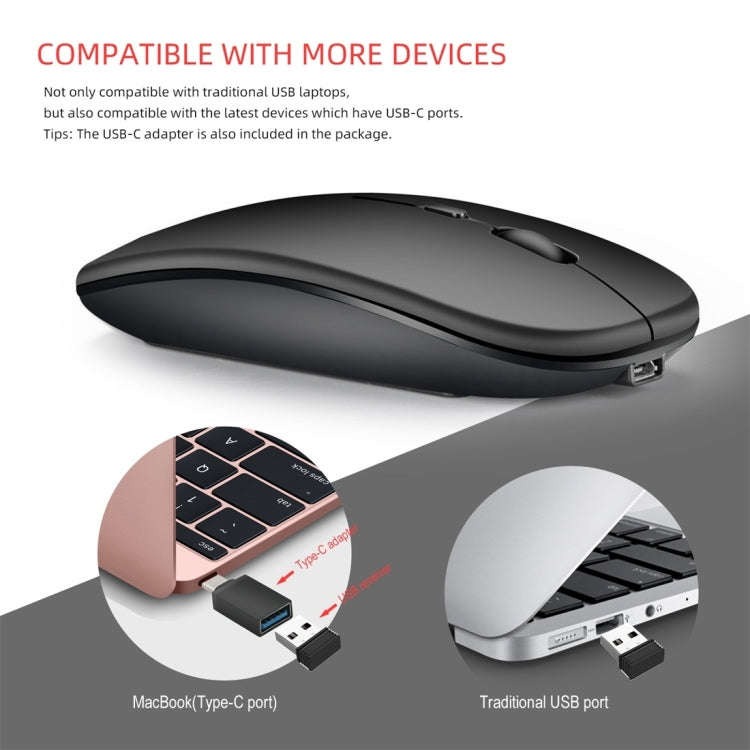 HXSJ M90 2.4GHz Ultrathin Mute Rechargeable Dual Mode Wireless Bluetooth Notebook PC Mouse(Black)