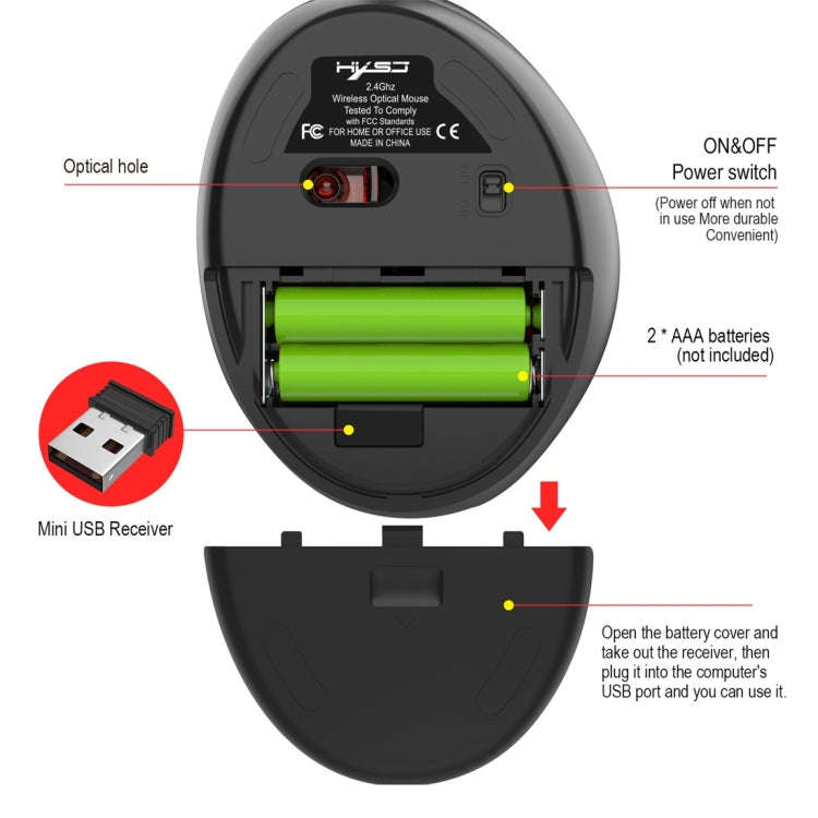 HXSJ T33 2.4GHz Ergonomic Optical Wireless Notebook PC Mouse (Black)