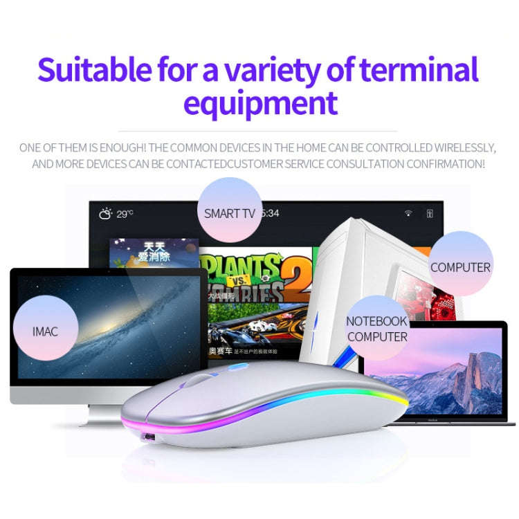 YINDIAO A2 2.4GHz 1600DPI 3-modes Adjustable RGB Light Rechargeable Wireless Silent Mouse (White)