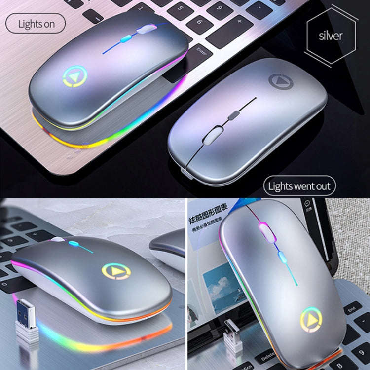 YINDIAO A2 BT3.0 + BT5.0 + 2.4GHz 1600DPI 3-modes Adjustable RGB Light Wireless Silent Bluetooth ...