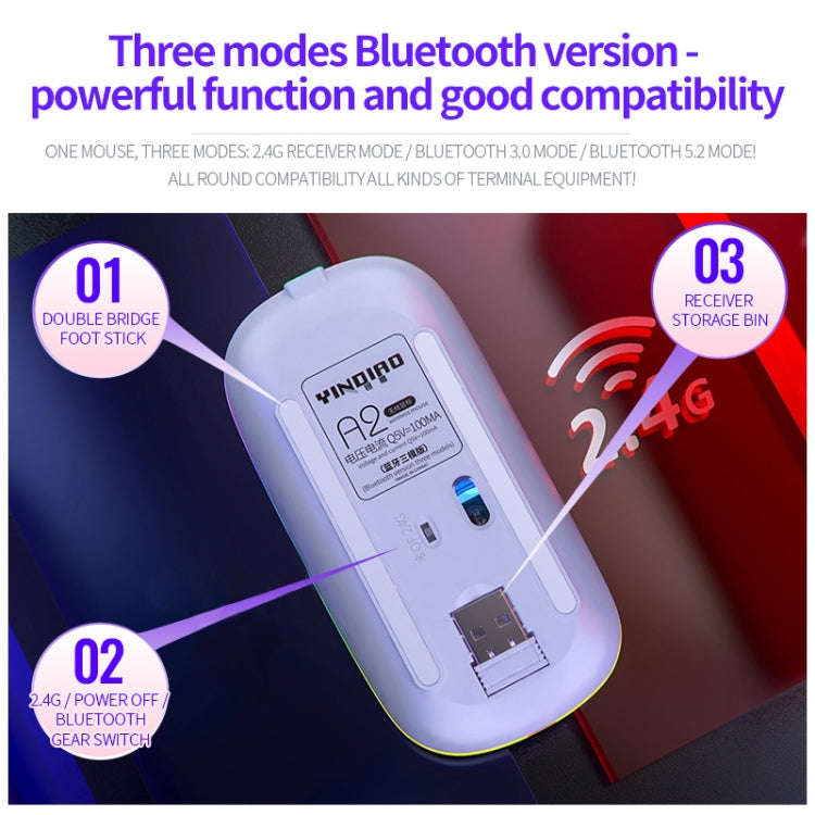 YINDIAO A2 BT3.0 + BT5.0 + 2.4GHz 1600DPI 3-modes Adjustable RGB Light Wireless Silent Bluetooth ...