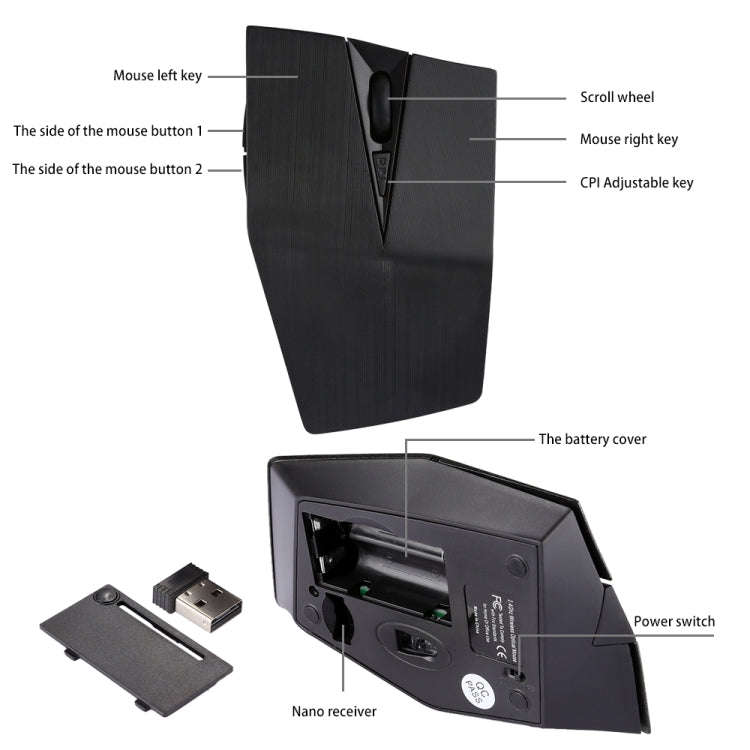 2.4GHz USB Receiver Adjustable 1200 DPI Wireless Optical Mouse for Computer PC Laptop (Black)