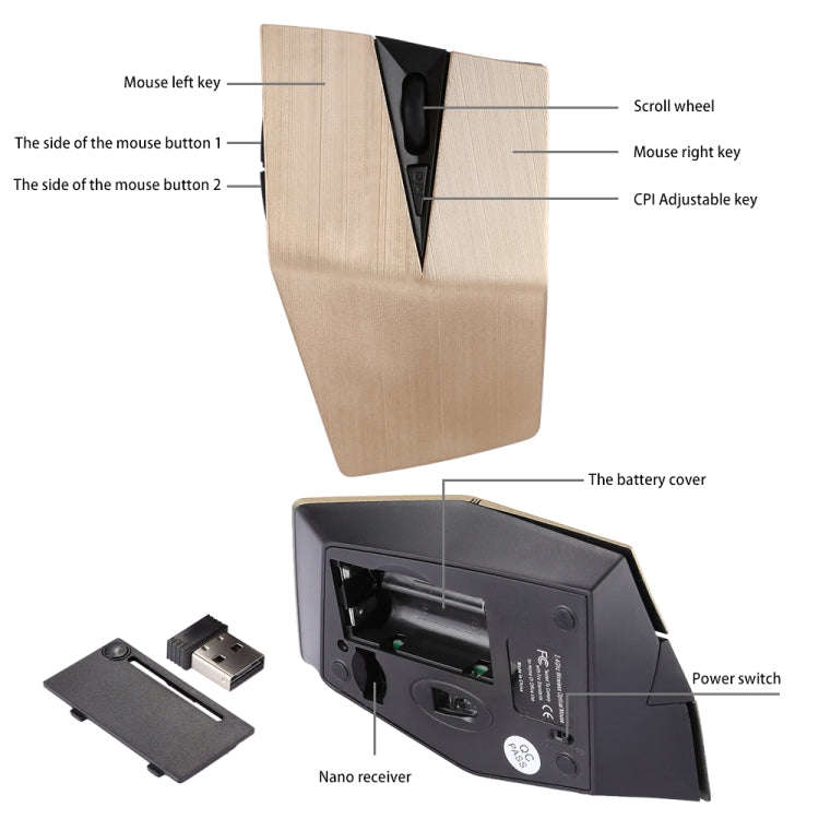 2.4GHz USB Receiver Adjustable 1200 DPI Wireless Optical Mouse for Computer PC Laptop (Gold)