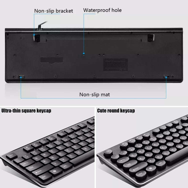 ZGB S500 Round Key USB Wired Computer Keyboard (Black)
