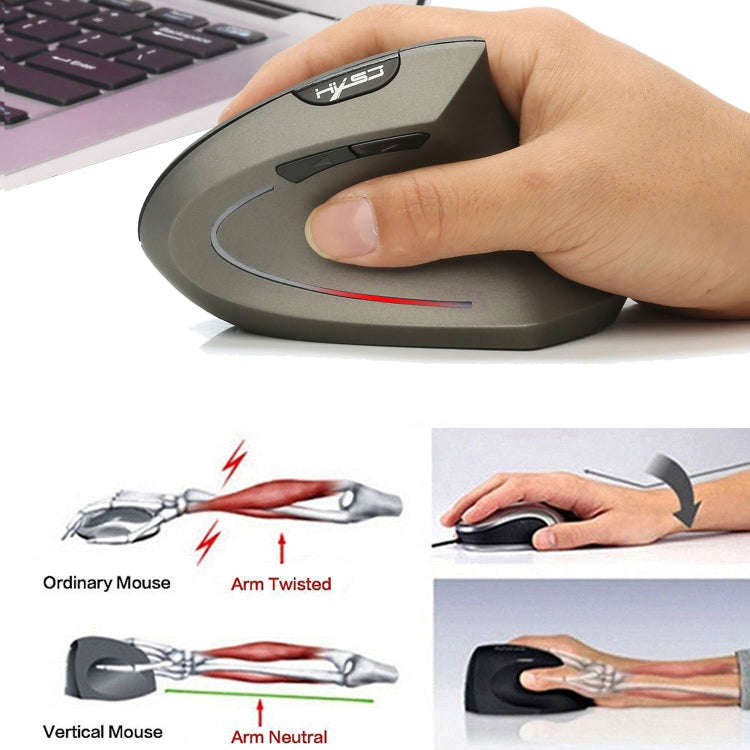 HXSJ T24 6 Buttons 2400 DPI 2.4G Wireless Vertical Ergonomic Mouse with USB Receiver(Grey)