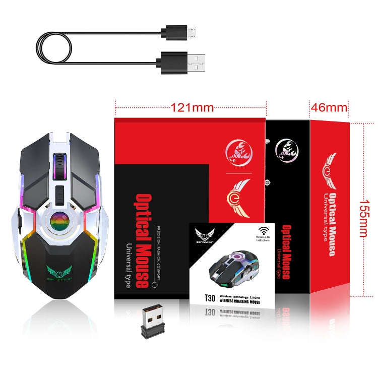 ZERODATE T30 2.4GHz 2400DPI Three-speed Adjustable RGB Backlight Wireless Optical Mouse(Grey)