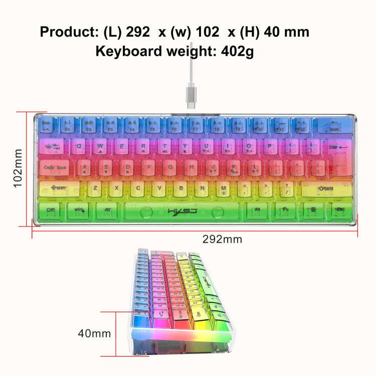 HXSJ V700T 61-key Wired Membrane RGB Backlit Mechanical Keyboard (Transparent)