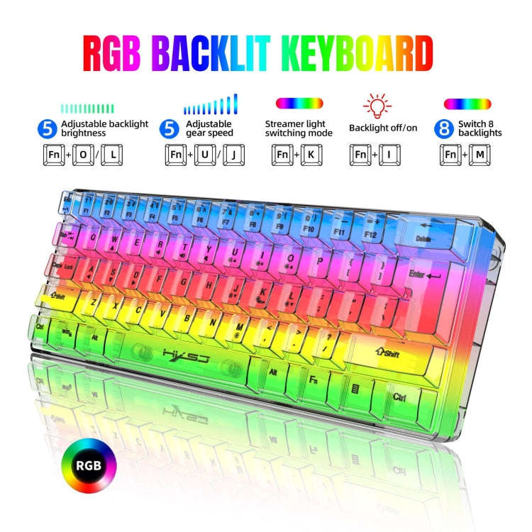 HXSJ V700T 61-key Wired Membrane RGB Backlit Mechanical Keyboard (Transparent)