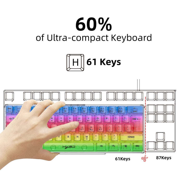 HXSJ V700T 61-key Wired Membrane RGB Backlit Mechanical Keyboard (Transparent)