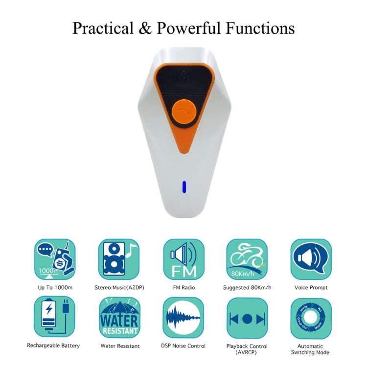 WT002 1000m IPX5 Waterproof Motorcycle 2 Users Full Duplex Talking Bluetooth Intercom Multi-Inter...
