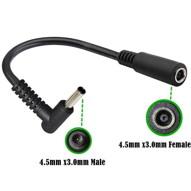 4.5 x 3.0mm Elbow Male to Female Adapter 15cm DC Power Extension Cable for HP (Black)