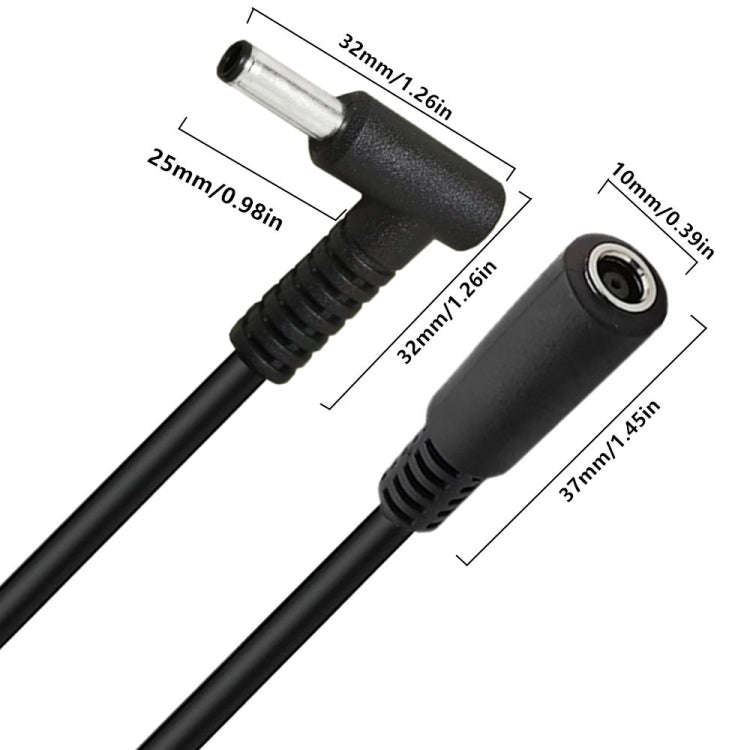 4.5 x 3.0mm Elbow Male to Female Adapter 15cm DC Power Extension Cable for HP (Black)