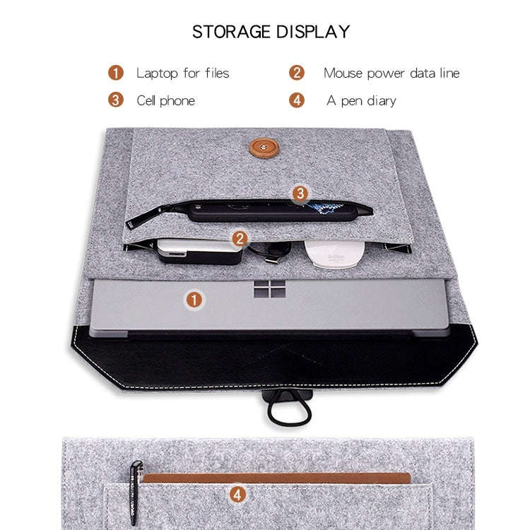 ND06 Multi-purpose Felt Button Laptop Inner Bag for 13.3 inch Laptop(Grey)