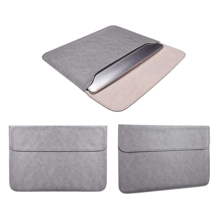 PU01S PU Leather Horizontal Invisible Magnetic Buckle Laptop Inner Bag for 15.4 inch laptops, wit...