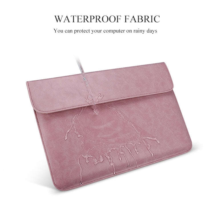 PU01S PU Leather Horizontal Invisible Magnetic Buckle Laptop Inner Bag for 15.4 inch laptops, wit...