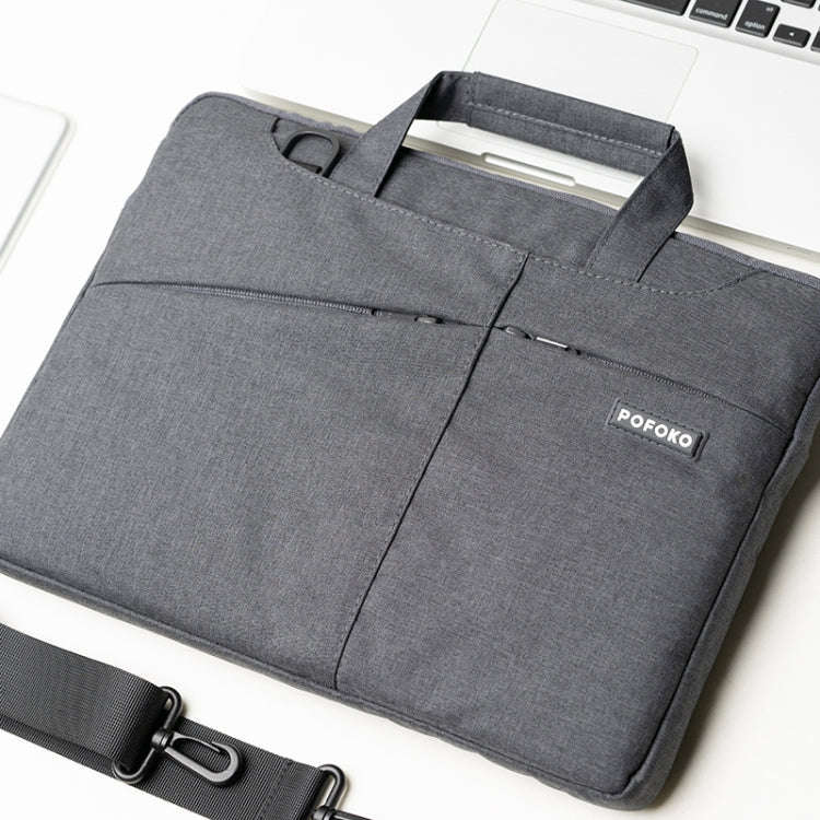POFOKO A520 Series 14-15.4 inch Multi-functional Laptop Handbag with Trolley Case Belt (Grey)