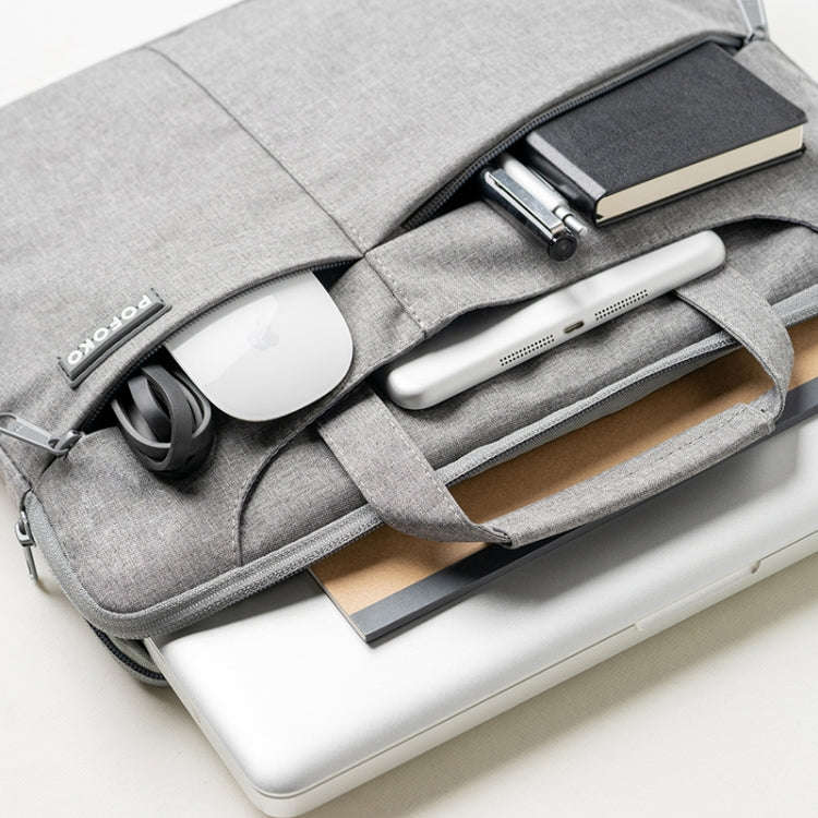 POFOKO A520 Series 14-15.4 inch Multi-functional Laptop Handbag with Trolley Case Belt (Grey)