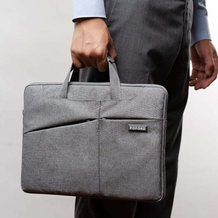 POFOKO A520 Series 14-15.4 inch Multi-functional Laptop Handbag with Trolley Case Belt (Grey)