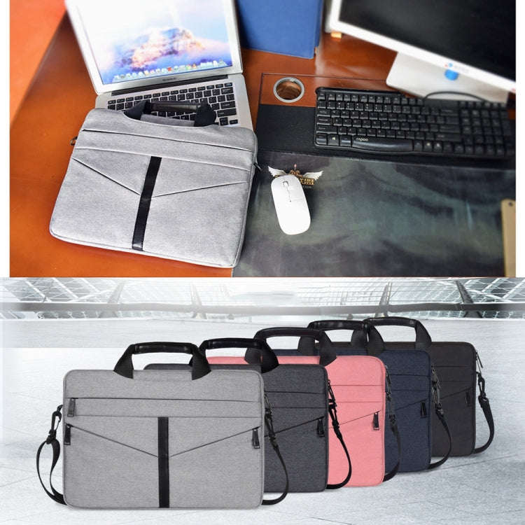 14.1 inch Breathable Wear-resistant Fashion Business Shoulder Handheld Zipper Laptop Bag with Sho...
