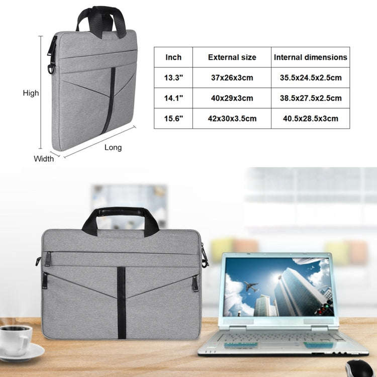 14.1 inch Breathable Wear-resistant Fashion Business Shoulder Handheld Zipper Laptop Bag with Sho...
