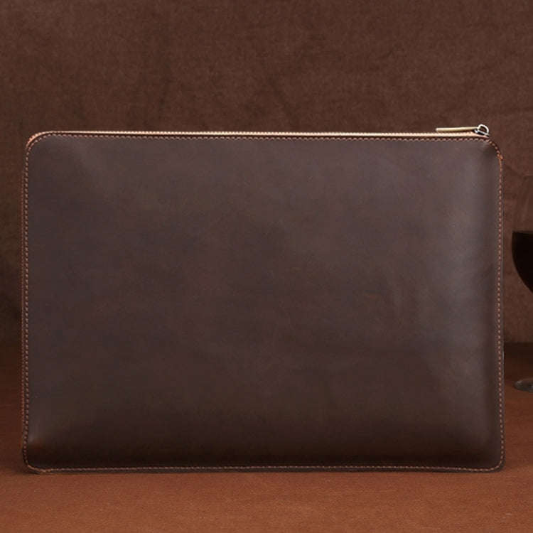11.6 inch Genuine Leather Zipper Laptop Tablet Bag, For Macbook, Samsung, Lenovo, Sony, DELL Alie...