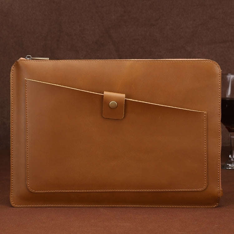 11.6 inch Genuine Leather Zipper Laptop Tablet Bag, For Macbook, Samsung, Lenovo, Sony, DELL Alie...