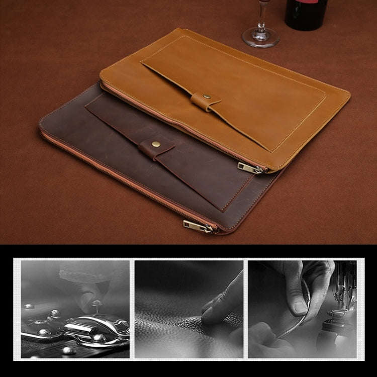 11.6 inch Genuine Leather Zipper Laptop Tablet Bag, For Macbook, Samsung, Lenovo, Sony, DELL Alie...