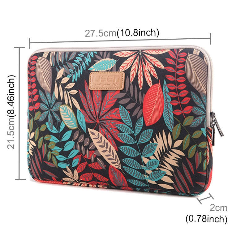 Lisen 9.8 inch Sleeve Case Colorful Leaves Zipper Briefcase Carrying Bag(Black)