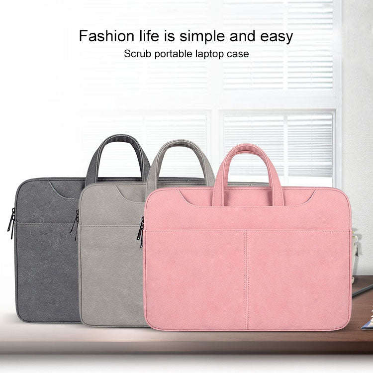 ST06S Waterproof PU Leather Zipper Hidden Portable Strap One-shoulder Handbag for 14.1 inch Lapto...
