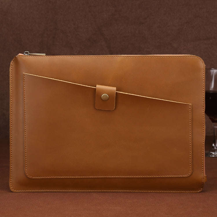 Universal Genuine Leather Business Zipper Laptop Tablet Bag For 15.4 inch and Below(Yellow)