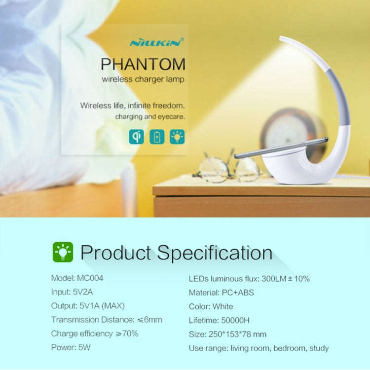 NILLKIN 2 in 1 QI Standard Smart Recognition 1A 5W Wireless Charger + LED Light Lamp with USB Cha...