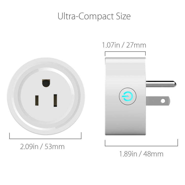 10A Round Shape WiFi Mini Plug APP Remote Control Timing Smart Socket Works with Alexa & Google H...