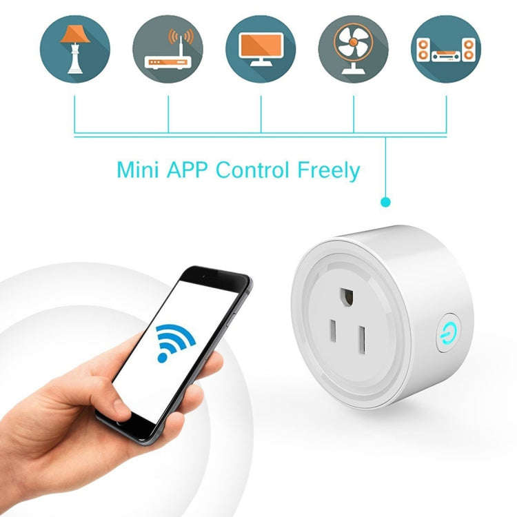 10A Round Shape WiFi Mini Plug APP Remote Control Timing Smart Socket Works with Alexa & Google H...