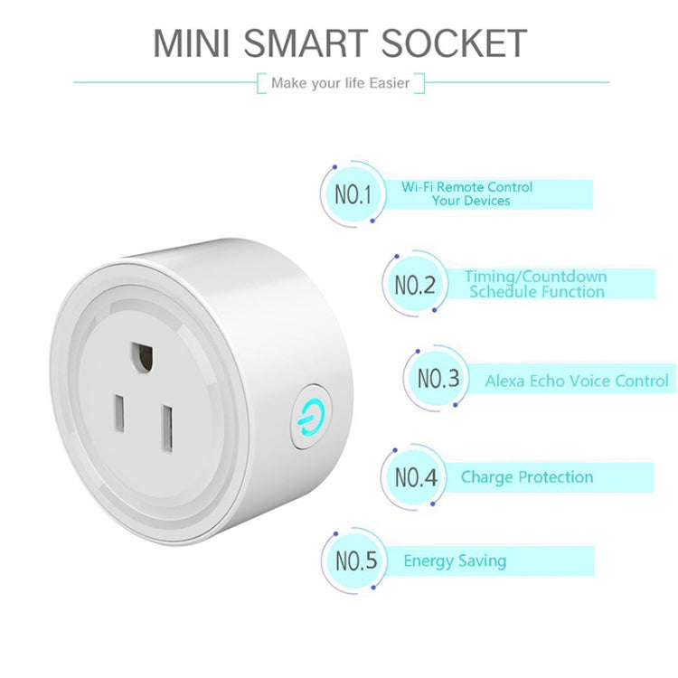 10A Round Shape WiFi Mini Plug APP Remote Control Timing Smart Socket Works with Alexa & Google H...