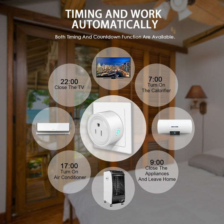 10A Round Shape WiFi Mini Plug APP Remote Control Timing Smart Socket Works with Alexa & Google H...