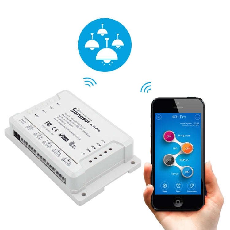 Sonoff  4CH Pro 433MHz Remote Control + WiFi Smart Timer Switch,  Interlock / Self-locking, 3 Wor...