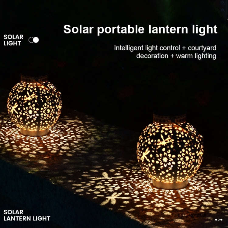 SZ-20004 Solar Lantern Wrought Iron Hollow Lawn Lamp Outdoor Garden Decorative Lamp(Bronze)