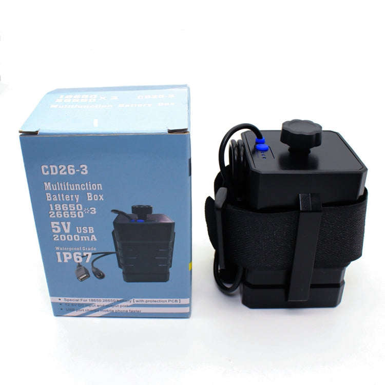 3 Sections 18650/26650 IPX7 Waterproof Battery Box with 16.8v Round Head & 5v USB Connector Outpu...