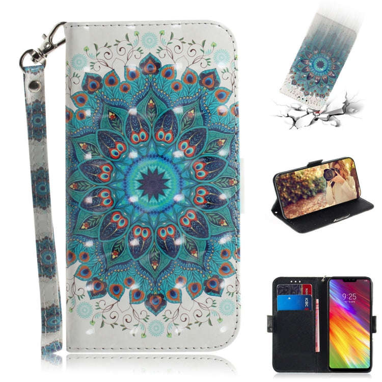 3D Colored Drawing Peacock Wreath Pattern Horizontal Flip Leather Case for LG Q Stylo 5, with Hol...