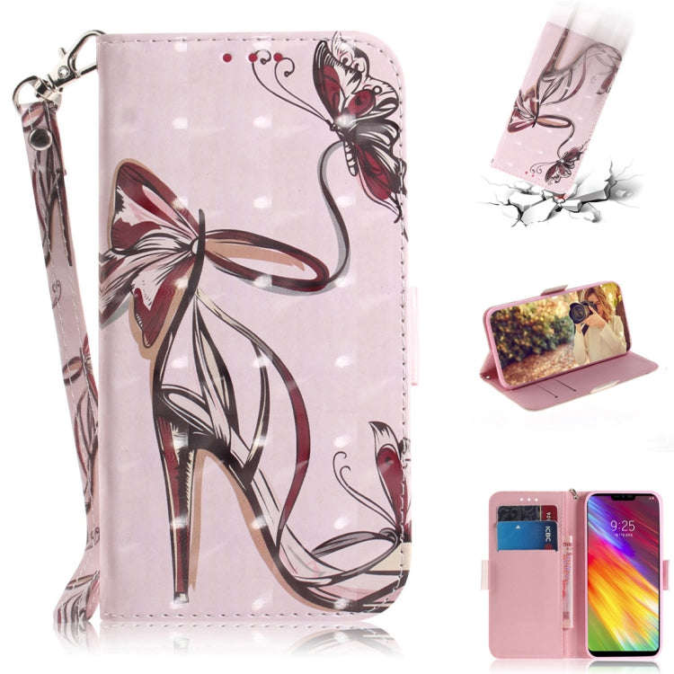 3D Colored Drawing Butterfly High-heeled Shoes Pattern Horizontal Flip Leather Case for LG Q Styl...