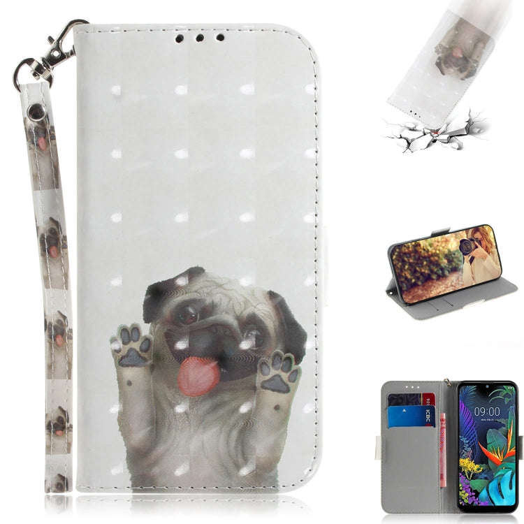3D Painting Pug Pattern Coloured Drawing Horizontal Flip Leather Case for LG K50, with Holder & C...