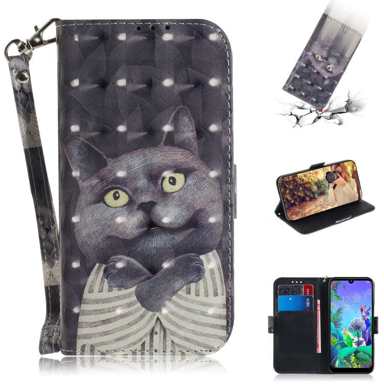 3D Painting Embrace Cat Pattern Coloured Drawing Horizontal Flip Leather Case for LG Q60, with Ho...