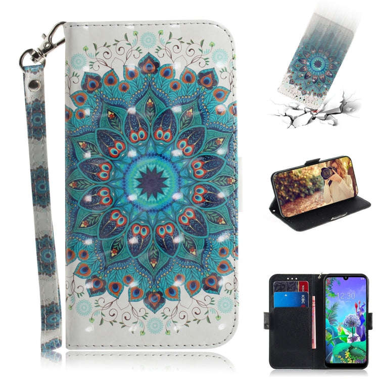 3D Painting Peacock Wreath Pattern Coloured Drawing Horizontal Flip Leather Case for LG Q60, with...