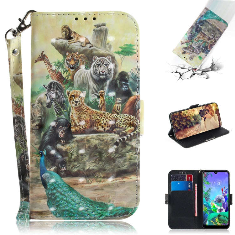 3D Painting Zoo Pattern Coloured Drawing Horizontal Flip Leather Case for LG Q60, with Holder & C...