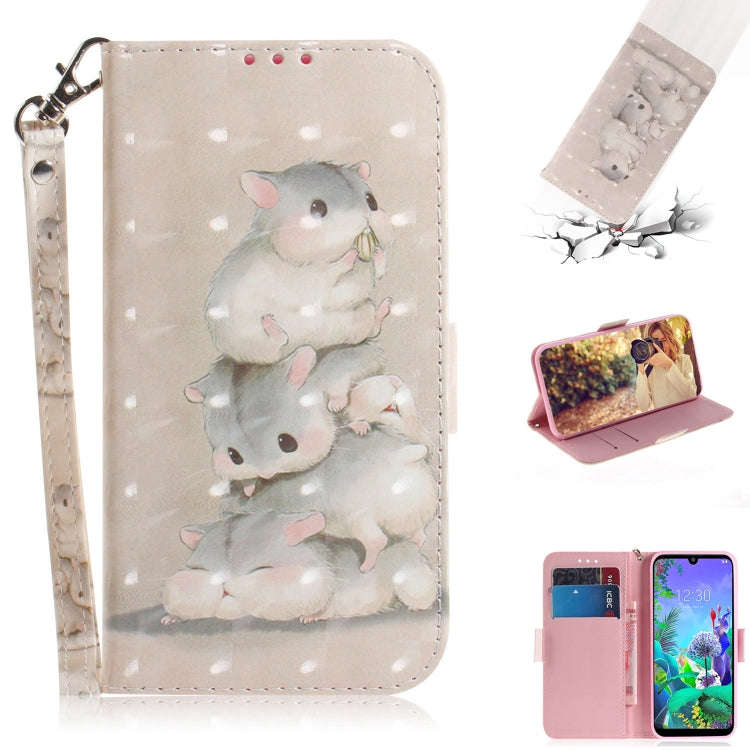3D Painting Three Squirrels Pattern Coloured Drawing Horizontal Flip Leather Case for LG Q60, wit...
