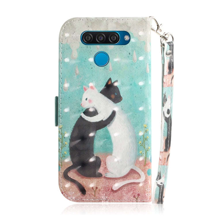 3D Painting Black White Cat Pattern Coloured Drawing Horizontal Flip Leather Case for LG Q60, wit...