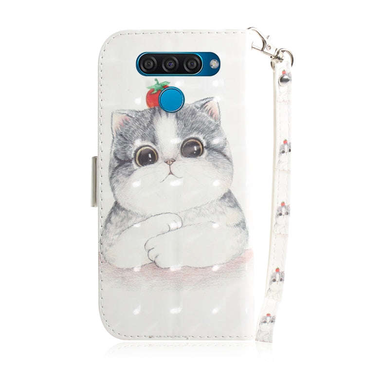 3D Painting Cute Cat Pattern Coloured Drawing Horizontal Flip Leather Case for LG Q60, with Holde...
