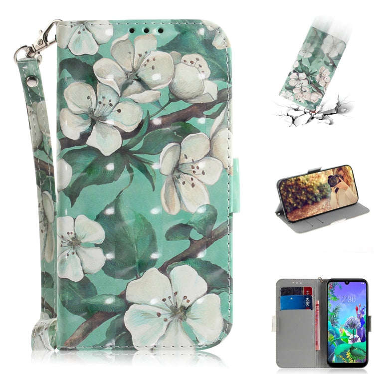 3D Painting Watercolor Flower Pattern Coloured Drawing Horizontal Flip Leather Case for LG Q60, w...